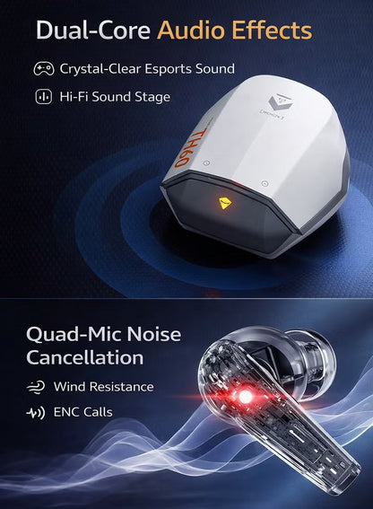 سماعات أذن الألعاب اللاسلكية Machenike TH60 TWS بـ Bluetooth 5.4 – سماعات أذن ألعاب لاسلكية بكمون فائق منخفض بدون تأخير، أوضاع صوت مزدوجة (الألعاب والموسيقى)، ميكروفون ENC، صوت استريو محيطي، مقاوم للماء IPX5، عمر بطارية طويل مع صندوق شحن، شحن سريع USB-C