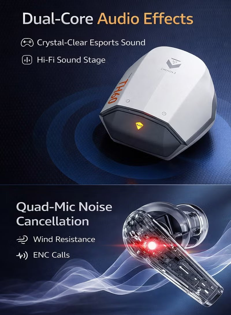 Machenike TH60 Gaming Earbuds TWS Earphones Bluetooth 5.4 – Ultra Low Latency No Delay Wireless Gaming AirPods, Dual Sound Modes (Gaming & Music), ENC Microphone, Immersive Stereo Sound, IPX5 Water Resistant, Long Battery Life with Charging Case, USB-C Fa