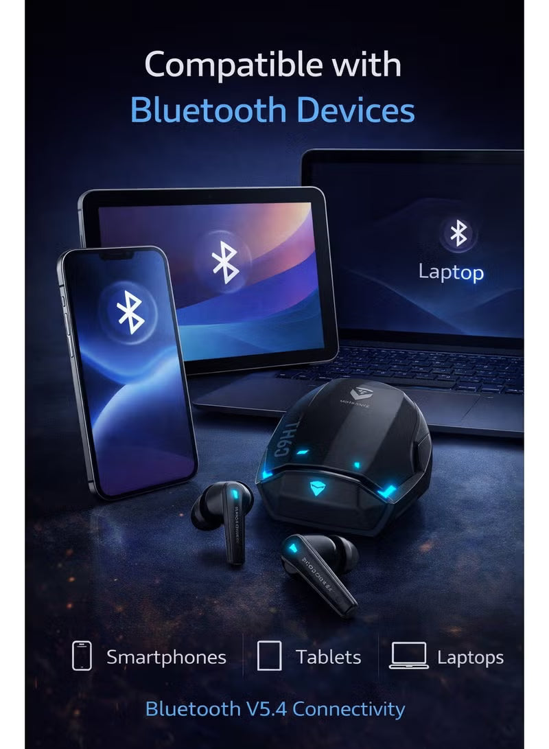 Machenike TH60 Gaming Earbuds TWS – Bluetooth 5.4, Ultra Low Latency Wireless Gaming AirPods, Dual Sound Modes (Gaming & Music), ENC Mic, IPX5 Water Resistant, Long Battery with Charging Case, USB-C Fast Charging – RedMagic, iPhone, iPad, Android, Samsung
