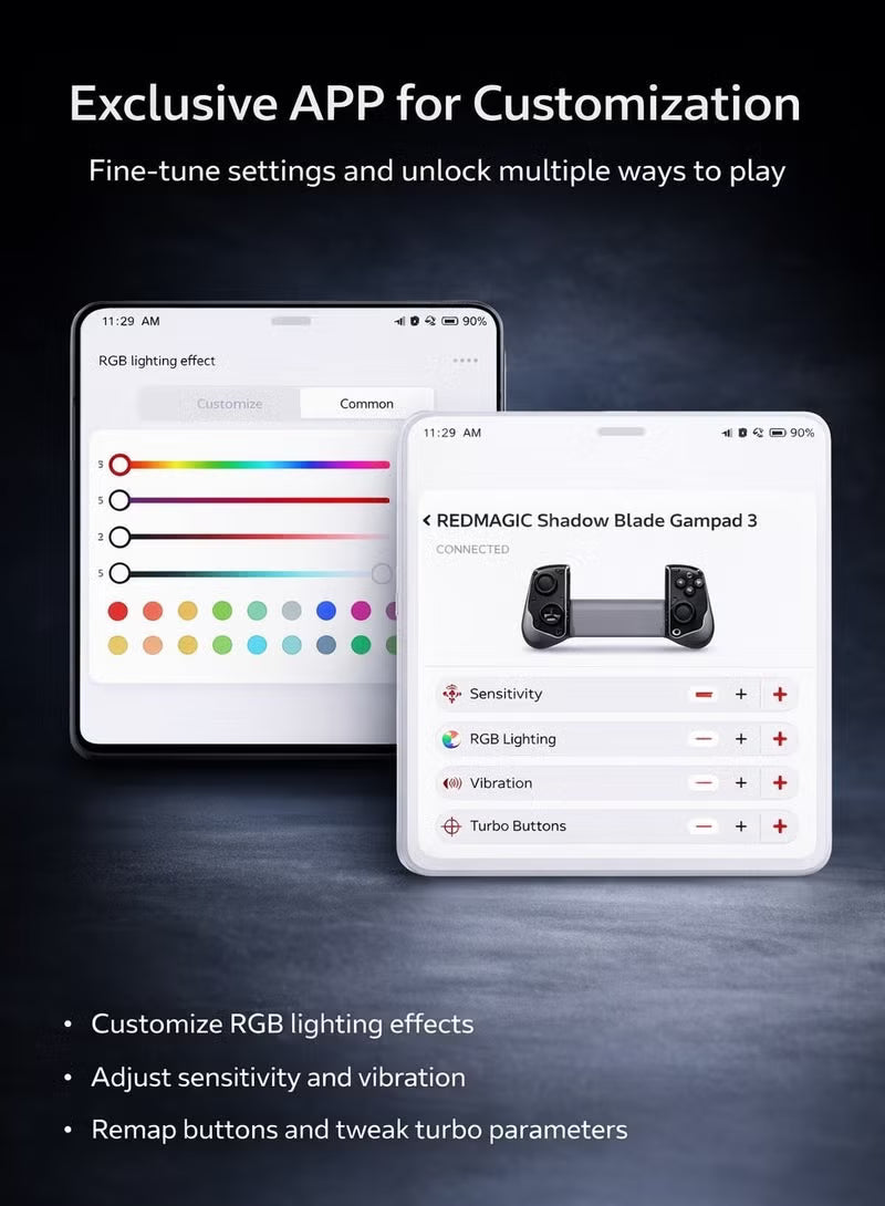 Shadow Blade Gamepad 3 by RedMagic– Anti-Slip Comfort Grip, RGB Lighting, 6-Axis Gyroscope, Linear Motor, 2 Programmable Shoulder Buttons, High-Precision Hall Joysticks, Bluetooth 5.3, 840mAh Battery, Multi-Platform Compatibility (Android / iOS / PC), 213