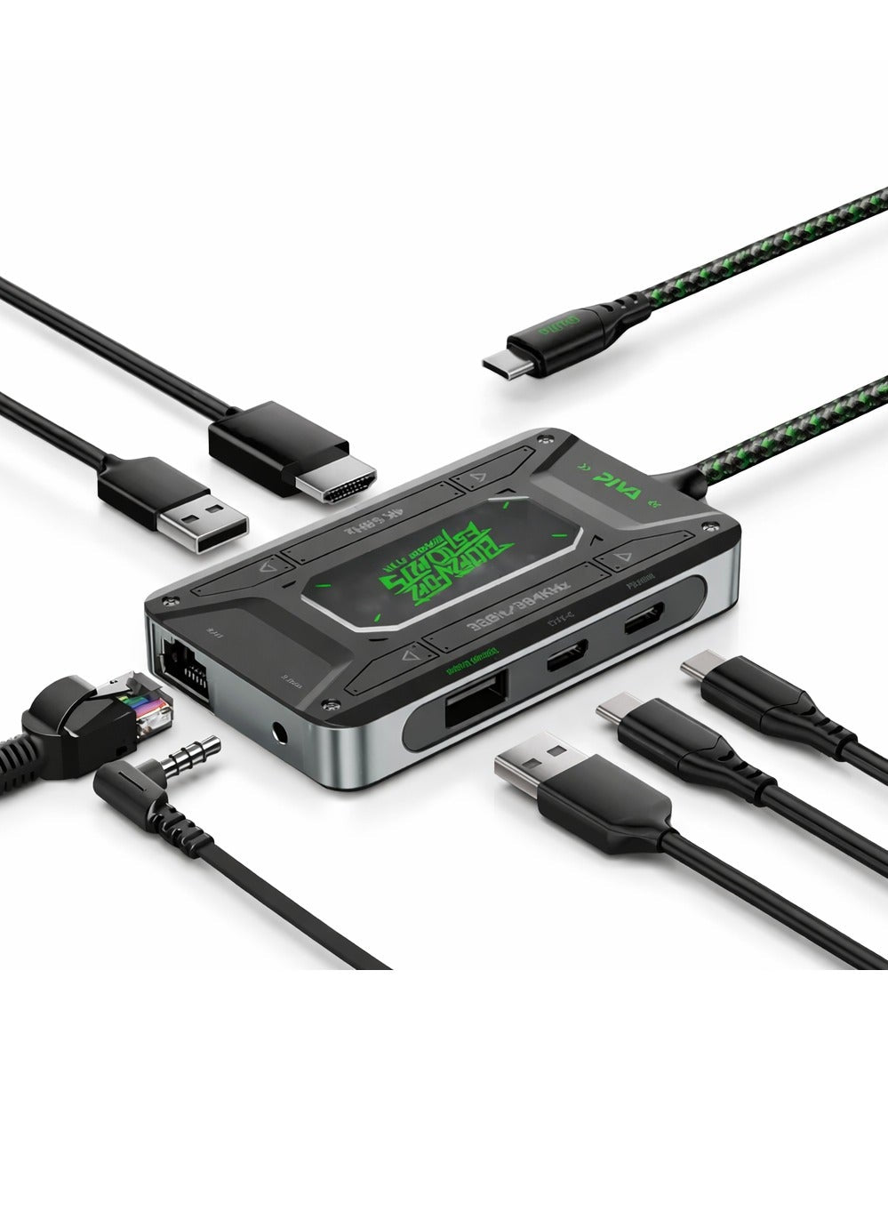 PIVA DS7 7-in-1 USB-C Docking Station & Gaming Hub – 4K@60Hz HDR Video, 100W PD Fast Charging, 32Bit/384KHz Hi-Fi Audio, Gigabit Ethernet, USB 3.1 Data Transfer for Streaming & Recording – Compatible with RedMagic, iPhone, iPad, Android & Laptops