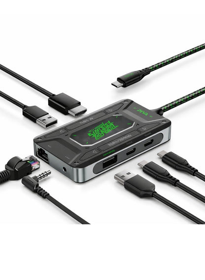PIVA DS7 7-in-1 USB-C Docking Station & Gaming Hub – 4K@60Hz HDR Video, 100W PD Fast Charging, 32Bit/384KHz Hi-Fi Audio, Gigabit Ethernet, USB 3.1 Data Transfer for Streaming & Recording – Compatible with RedMagic, iPhone, iPad, Android & Laptops