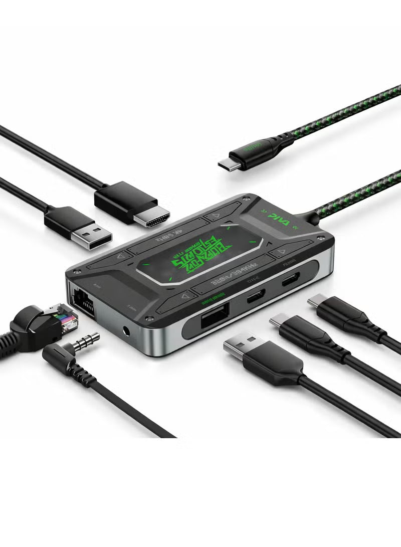 PIVA DS7 7-in-1 USB-C Docking Station & Gaming Hub – 4K@60Hz HDR Video, 100W PD Fast Charging, 32Bit/384KHz Hi-Fi Audio, Gigabit Ethernet, USB 3.1 Data Transfer for Streaming & Recording – Compatible with RedMagic, iPhone, iPad, Android & Laptops