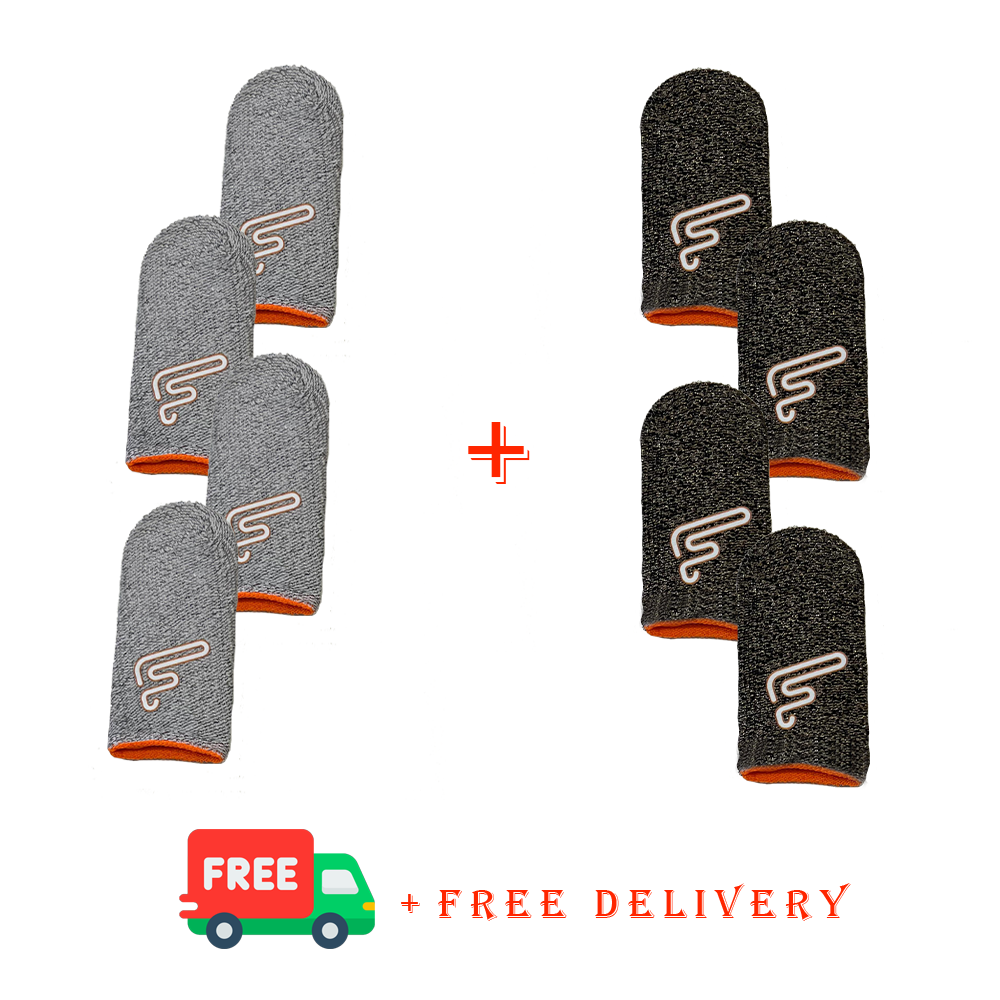 8 Finger Sleeves SUPER COMBO (4 Dry-Grey 4 Silver-Black)