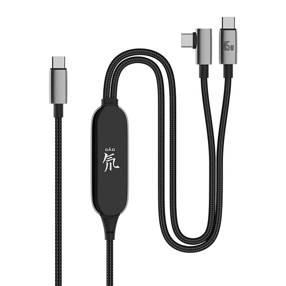 RedMagic DAO 100W 2-in-1 USB-C Charging & Data Cable – Dual-Channel Split Cable with Straight + Angled Plugs, Fixed 45W for Phone Coolers, Nylon Braided 150cm – Black