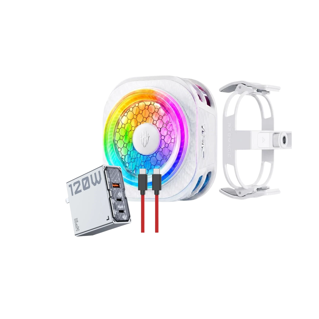 RedMagic 8 Pro Magnetic Cooler (White) + RedMagic 120W Triple-Port GaN Fast Charger OFFER — For iPhone, Android, RedMagic, iPad & Tablets