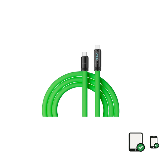 Piva Intelligent 240W PD Super Fast Charging Type-C to Type-C Data Cable with Intelligent Digital Display, 1.5m Liquid Silicone Cable, 480Mbps High-Speed Data Transfer for Gamings, IOS AND ANDROID
