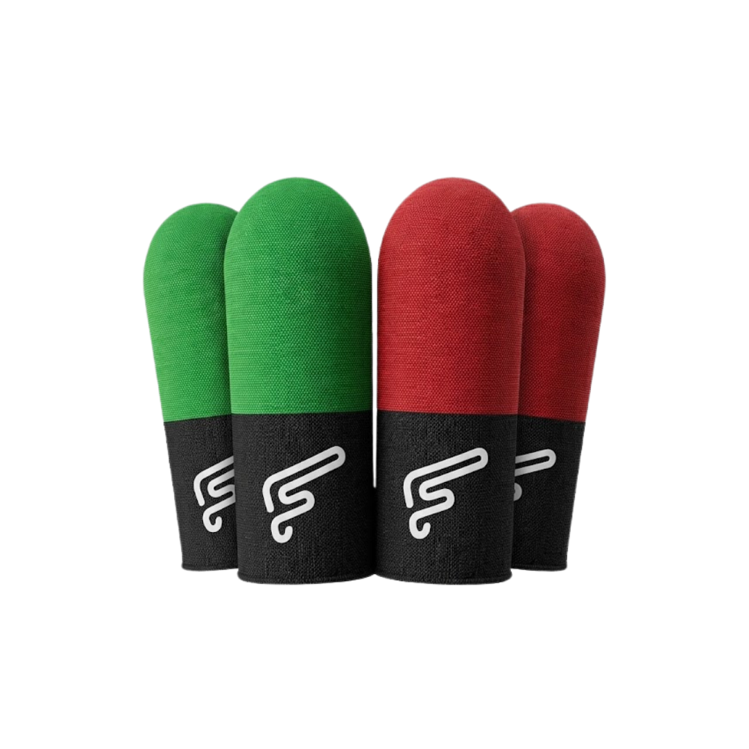 Flaregun P4 Gaming Finger Sleeves, Silver-Fiber Touchscreen Covers, Dual Colour 4-Pack (2× Black + Green and 2× Black + Red) for PUBG Mobile, Call of Duty Mobile, iPad and Tablet Gaming