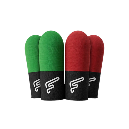 Flaregun P4 Gaming Finger Sleeves, Silver-Fiber Touchscreen Covers, Dual Colour (2× Black + Green and 2× Black + Red) for PUBG Mobile, Call of Duty Mobile, iPad and Tablet Gaming