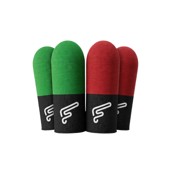 Flaregun P4 Gaming Finger Sleeves, Silver-Fiber Touchscreen Covers, Dual Colour 4-Pack (2× Black + Green and 2× Black + Red) for PUBG Mobile, Call of Duty Mobile, iPad and Tablet Gaming