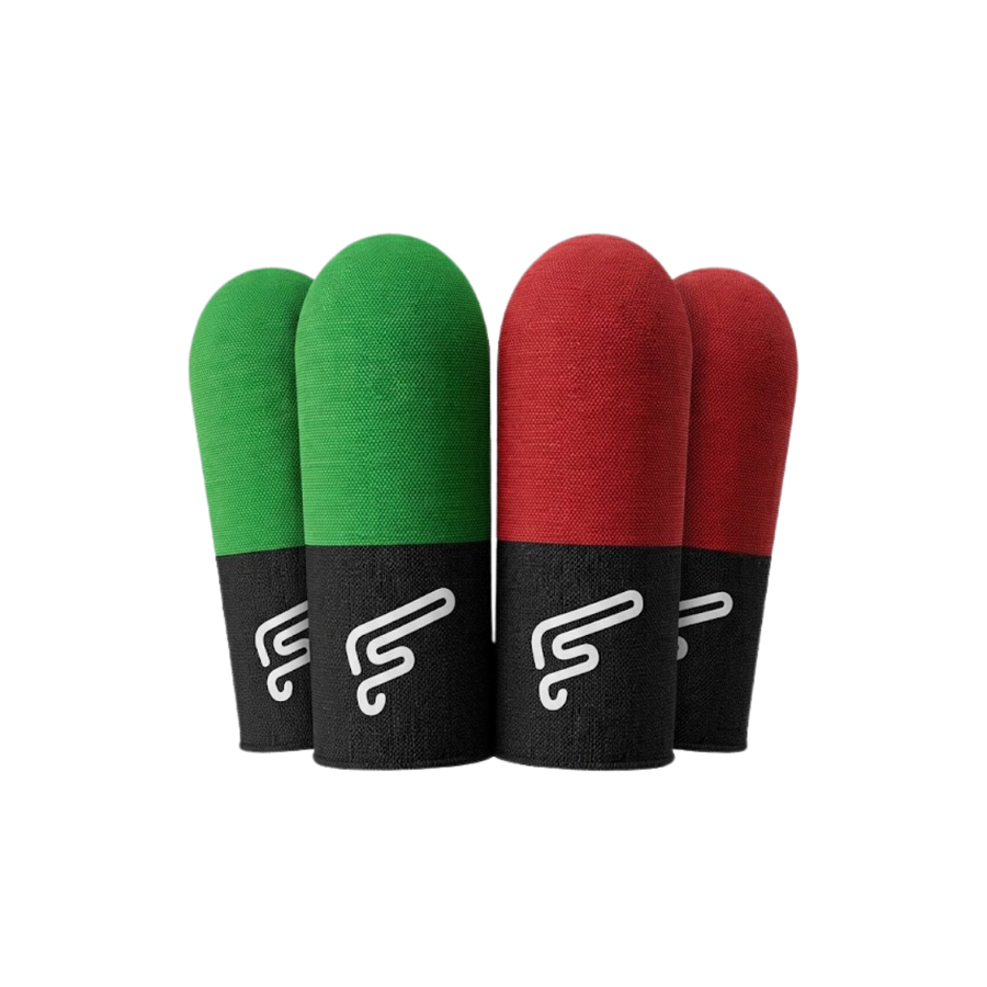 Flaregun P4 Gaming Finger Sleeves, Silver-Fiber Touchscreen Covers, Dual Colour (2× Black + Green and 2× Black + Red) for PUBG Mobile, Call of Duty Mobile, iPad and Tablet Gaming